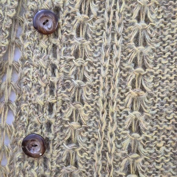 SUNDANCE Olive Loose Knit Mohair Cardigan Hoodie Long Length Petite Medium - Picture 10 of 11